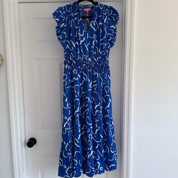 THML Serpentine Sway Satin Blue White Maxi Dress M - Picture 5 of 11